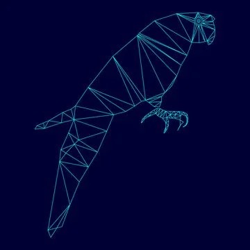 Parrot low poly triangulation triangulated polygonal electric cyan blue vibra Illustrazione stock