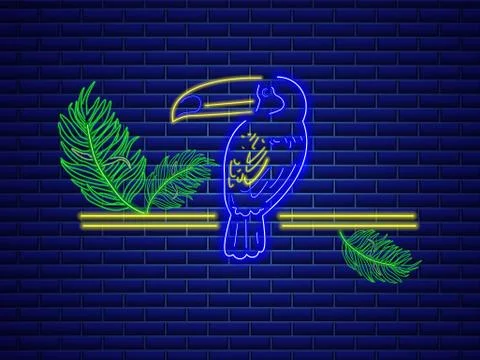 Parrot neon Vector. Glowing shiny colorful bird decor. Banner templates 스톡 일러스트