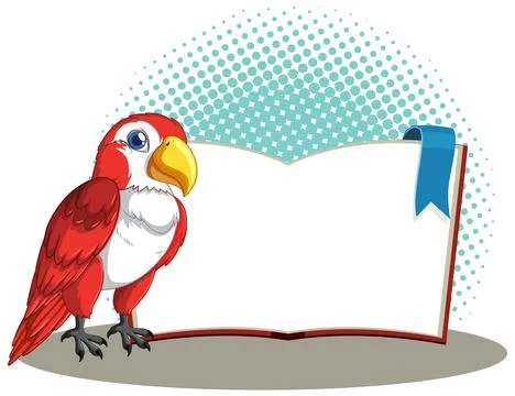Parrot with Open Book Illustration Illustrazione stock