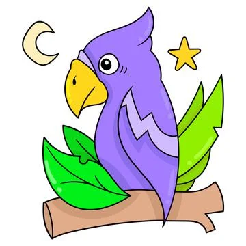 Parrot is perching on a tree branch, doodle icon image kawaii Stock Illustration