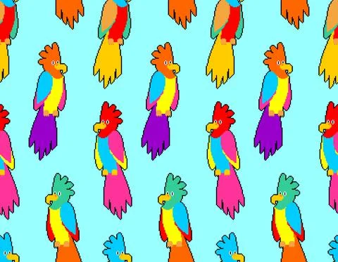 Parrot pixel art pattern seamless. pixelated Talking bird for pirate backgrou Stockillustratie