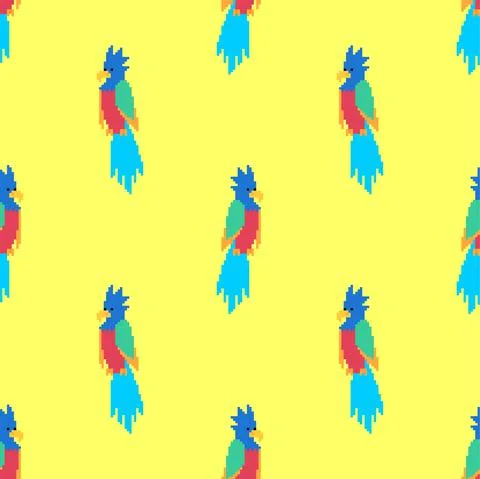 Parrot pixel art pattern seamless. pixelated Talking bird for pirate backgrou Stock Illustration