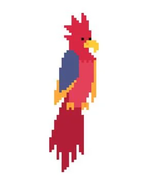 Parrot pixel art. pixelated Talking bird for pirate 8 bit. vector illustratio 스톡 일러스트