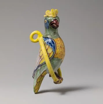 Parrot on a ring perch ca. 175075 Dutch, Delft. Parrot on a ring perch. Dut.. Stock Photos