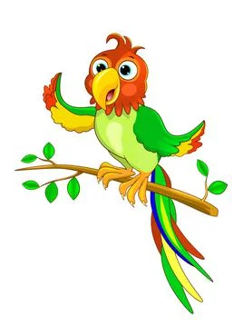 Parrot sits on a tree branch Stock Illustration
