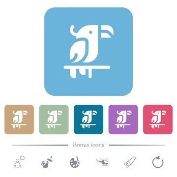 Parrot solid flat icons on color rounded square backgrounds Illustrazione stock