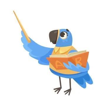 Parrot Student with Book and Pointer Studying at School Vector Illustration 스톡 일러스트