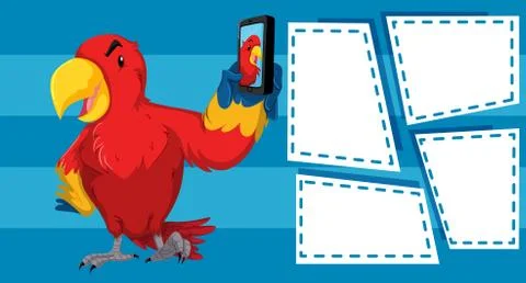 Parrot taking selfie with empty frame templates 스톡 일러스트