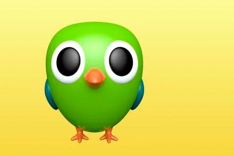 Parrot on yellow background. 3d rendering Stock Illustration