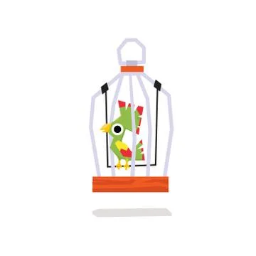 Parrots in a Cage. Vector Illustration Stock Illustration