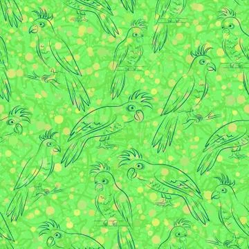 Parrots Contours, Seamless Stock Illustration