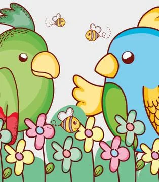 Parrots in the forest Illustrazione stock