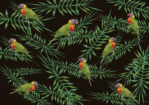 Parrots in the Jungle Seamless Background - Vector Illustration Stockillustratie