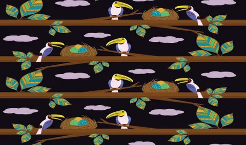 Parrots nests pattern background colored repeating style Stock Illustration