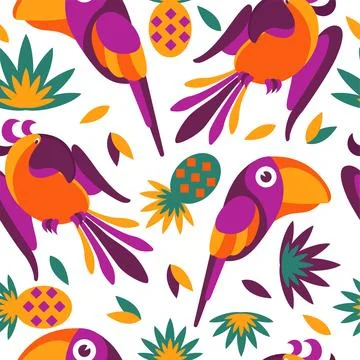 Parrots with pineapples seamless pattern Illustrazione stock