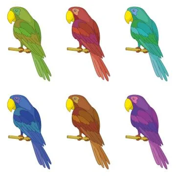 Parrots on a pole, set Stock Illustration