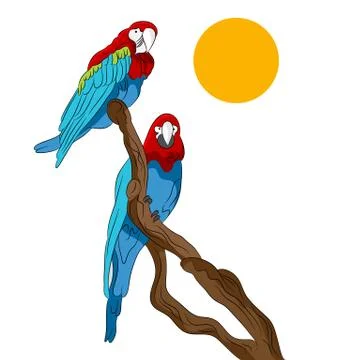 Parrots Sitting In Tree Stock Illustration