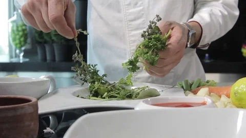 Parsley on cutting board Stock Footage 77046378