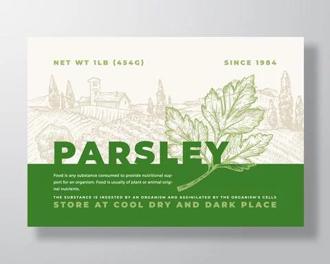 Parsley Label Template. Abstract Vector Packaging Design Layout. Modern Stock Illustration