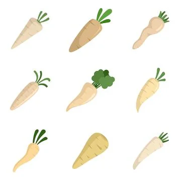 Parsnip icons set flat vector isolated 스톡 일러스트