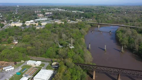 Part 1 of 3 aerial orbit around the James Rumsey Monument in Shepherdstown, WV. Stock Footage 129643561