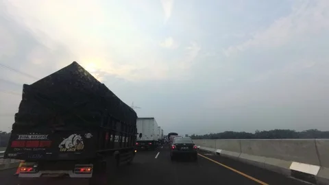 PART 1 Driving Through Trans Java Batang - PemalangToll Road, Traffic Jam Stock Footage 129470588