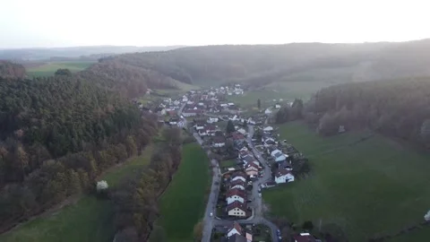 Part 1 - Entering view over Pfirschbach village in Odenwald, Hessen in Germany Video stock 154471244
