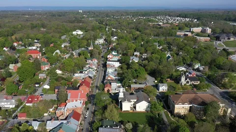 Part 2 aerial orbit around McMurrin Hall in Shepherdstown, West Virginia showing Stock Footage 129643152