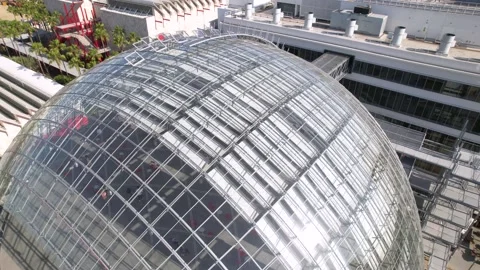 Part 2: Aerial view of the Sphere Building of the Academy Museum in LA Stock Footage 196028201
