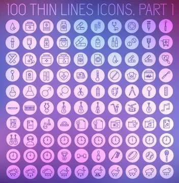 Part 2 of collection thin lines pictogram icon set concept backg Stock Illustration