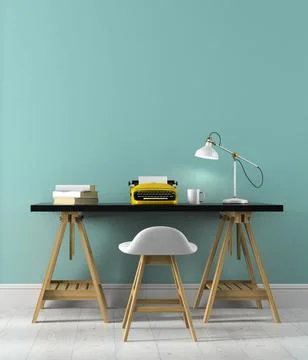 Part 2 of interior with typewriter on the table 3D rendering Stock Illustration