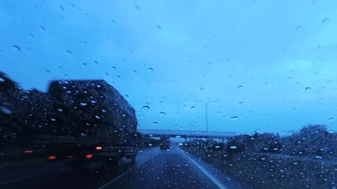 PART 4 Driving Through Trans Java Kanci - Palimanan Toll Road, Heavy Rain Drive Stock Footage 129478499