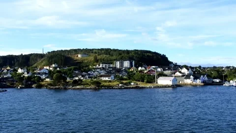 Part 9 of 18 arriving Florø, Flora, Kinn, Vestland, Norway on Hurtigruten Stock Footage 314562401