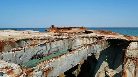 A part of an abandoned shipwreck Stock Footage 118256613