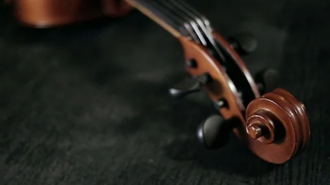 Part of aged violin on black background Stock Footage 73001785