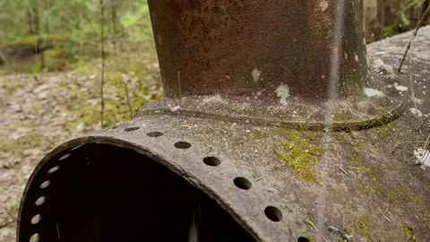 Part of ancient steam-engine at taiga forest Stock Footage 73304975