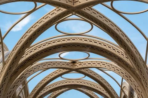 Part of an antique stone structure and a fragment of the classical decorat... Stockfoto's