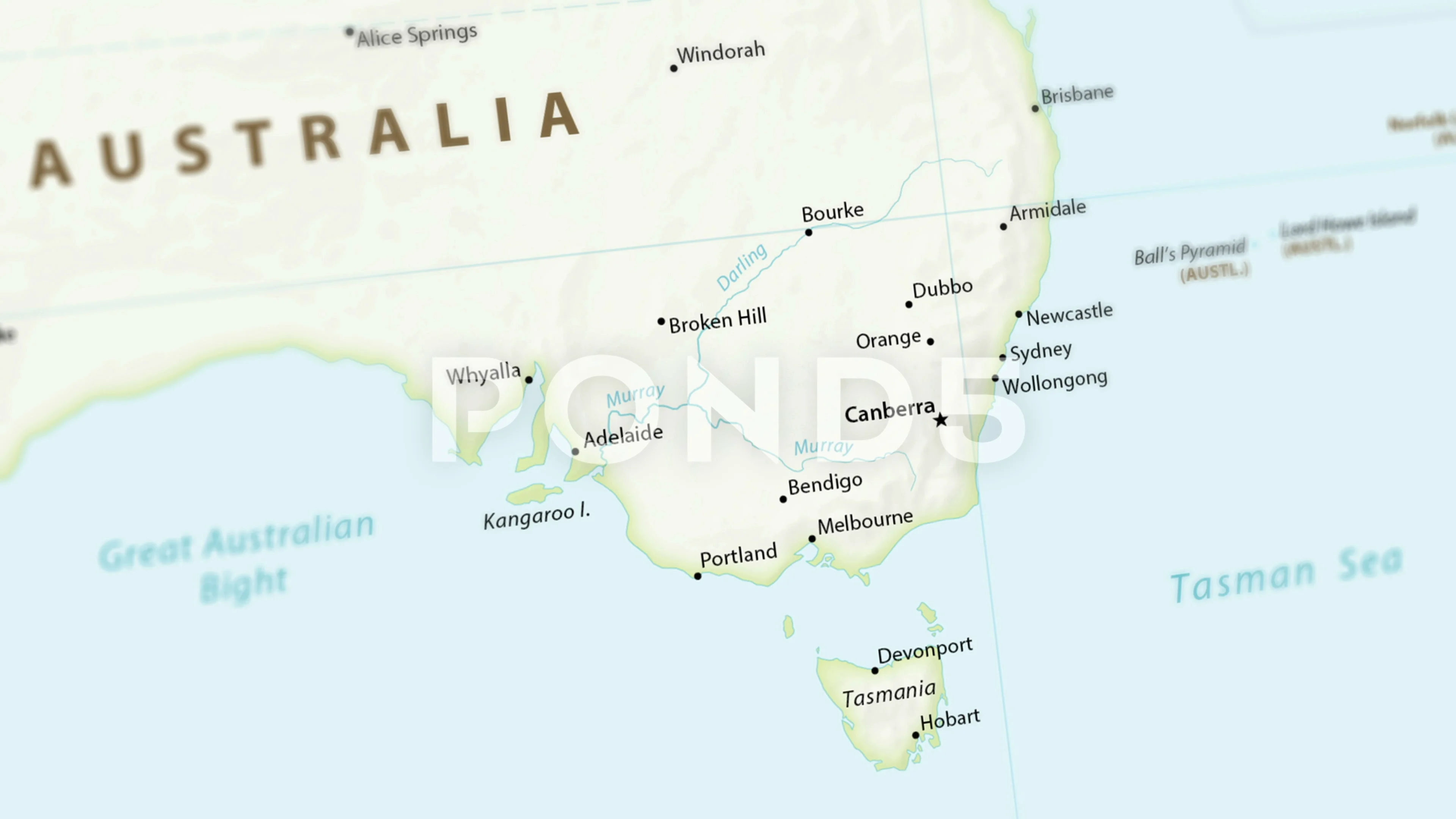 Map Sydney To Canberra Part Of Australia With Sydney And Canber... | Stock Video | Pond5