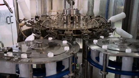 Part Automatic Line for Bottling Milk . Wash Bottles Stock Footage 71499962