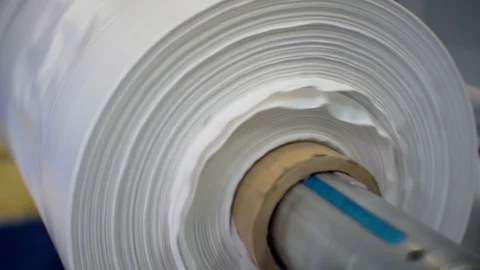 Part of automatic plastic bag making machine Stock Footage 124259211