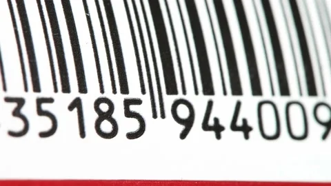 Part of a barcode on a simple drink tin can, bar code tag label object Stock-Footage 196120489