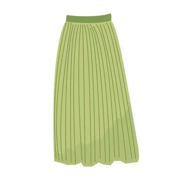 Part of basic wardrobe. Green pleated skirt. Clothing store, fashion. Flat st イラスト素材