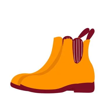 Part of basic wardrobe. Orange classic leather ankle boots. Clothing store, f 스톡 일러스트