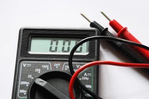 Part of black digital multimeter; switch and cable Stock Photos