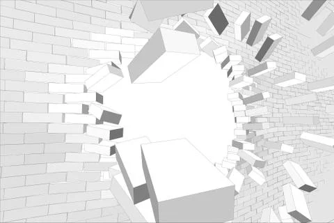 Part of broken white wall with hole Stock Illustration