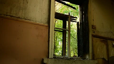 Part of the building after the fire, window Stock Footage 138419862
