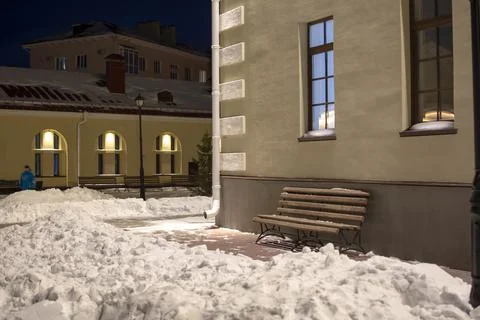 Part of the building facade on a winter evening 스톡 사진