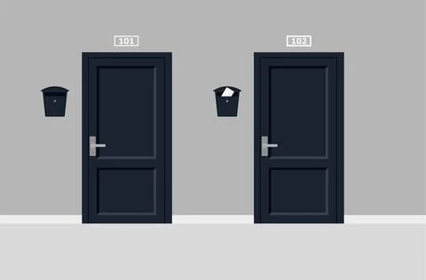 Part of building, two closed doors and mailboxes with letter. Entrance to the Ilustración de archivo