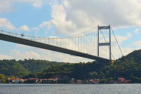 Part of a cable-stayed bridge over the Bosphorus in the afternoon Foto stock