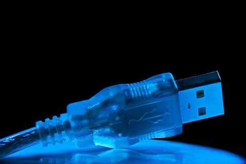 Part of cable USB This colour not computer effect. It is dark blue illumin... Stock-Fotos